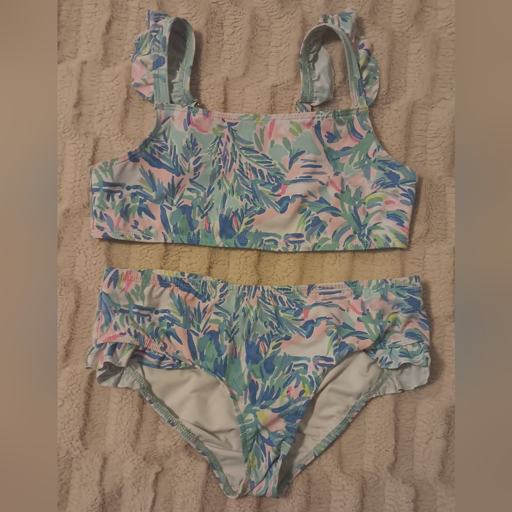 EUC Lilly Pulitzer Girls Giana Bikini Blue Ibiza Cabana Cocktail